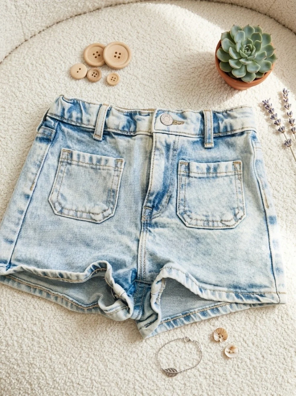 GAP Light Blue Washed Denim High-Rise Shorts
